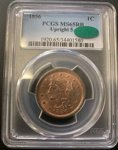 1856 Braded Hair Large Cent Pcgs MS65RB CAC Upright 5! ENN COINS - Picture 1 of 4