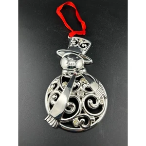 Muñeco de nieve plateado Lenox adorno de Navidad sombrero de copa bufanda pedrería decoración navideña - Imagen 1 de 5