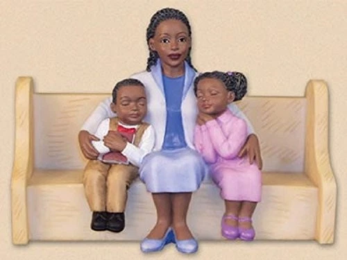 Ebony Treasures African American Church Pews Mother Hugging Collectible Figurine