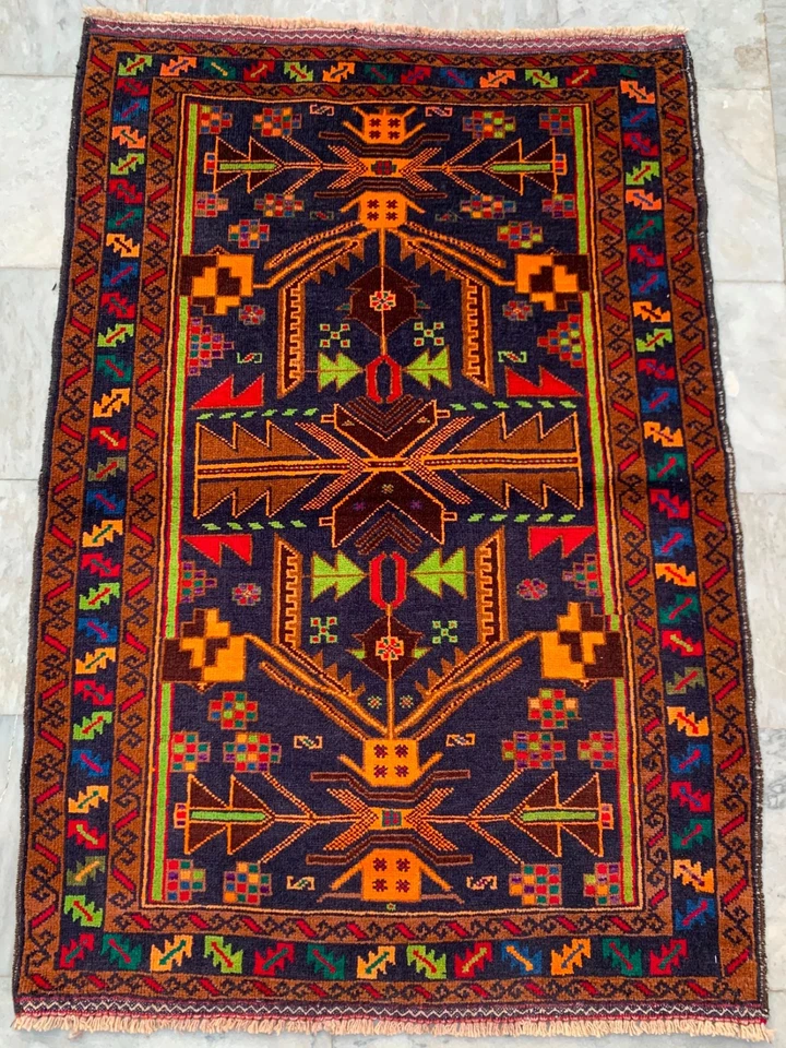 Афганский ковер ручной работы 3x4 фута напольный ковер восточный богемный ковер традиционный шерстяной ковер - Изображение 1 из 4