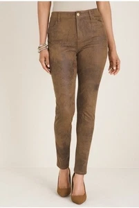 Chico’s Faux Suede Pants Women’s Size 1 (M 8/10) Brown Slim Leg Stretch Pull-On - Picture 1 of 12