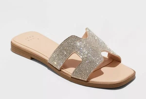 Scarpe sandalo donna A New Day argento Nina strass slip on slide taglia 10 nuove con etichette - Foto 1 di 6