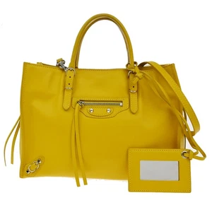 BALENCIAGA Paper Mini 2Way Shoulder Hand Bag Leather Yellow SHW Mirror 97YH797 - Picture 1 of 18