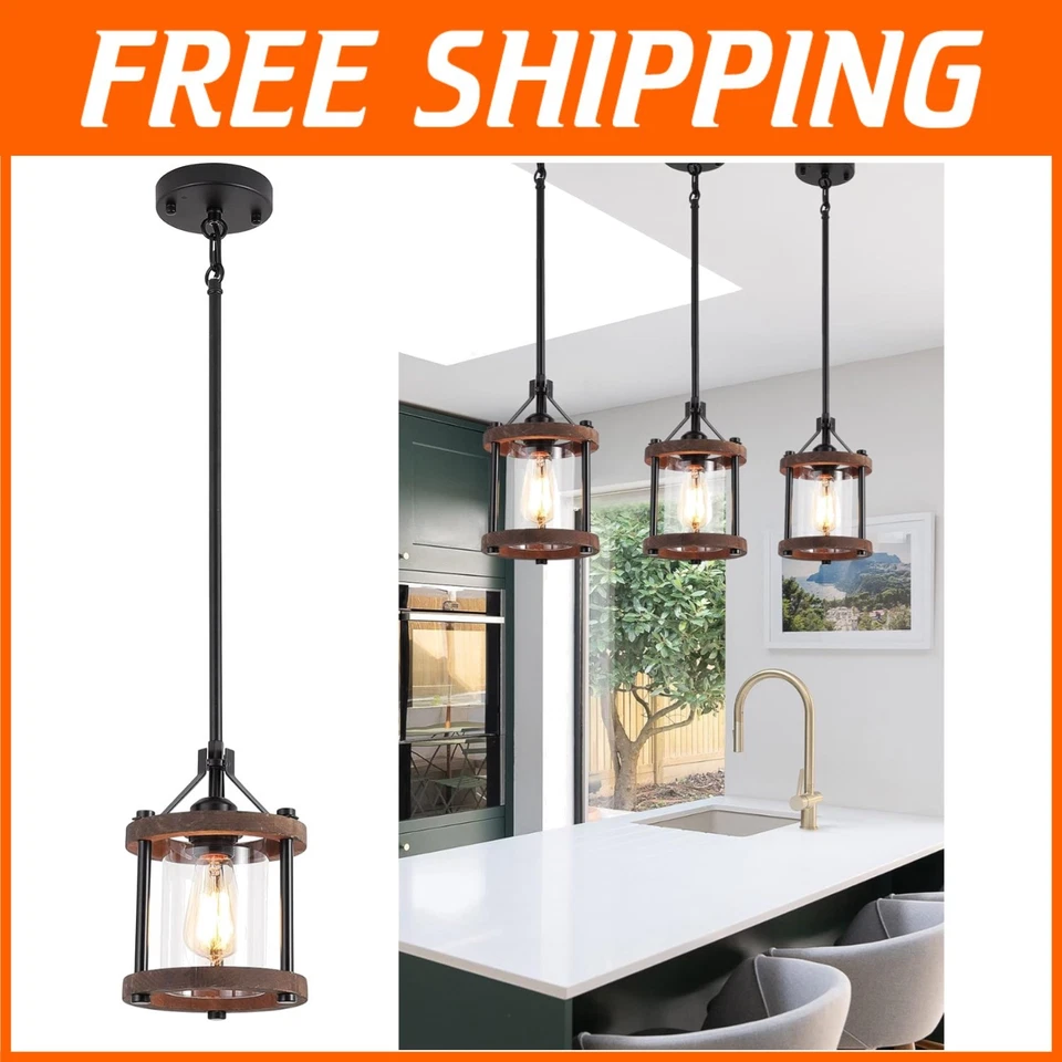 Rustic Farmhouse Pendant Light with Glass Shade - Image 1 of 4