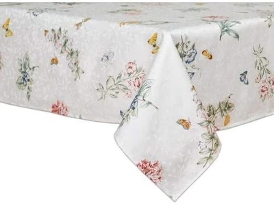 LENOX BUTTERFLY MEADOW SILVER POLYESTER COTTON OBLONG TABLECLOTH 60" x 84" - Image 1 of 3
