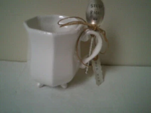 New Mud Pie Footed 8oz. Coffee / Tea Mug w/ Spoon "Steep Right Up" - Picture 1 of 7