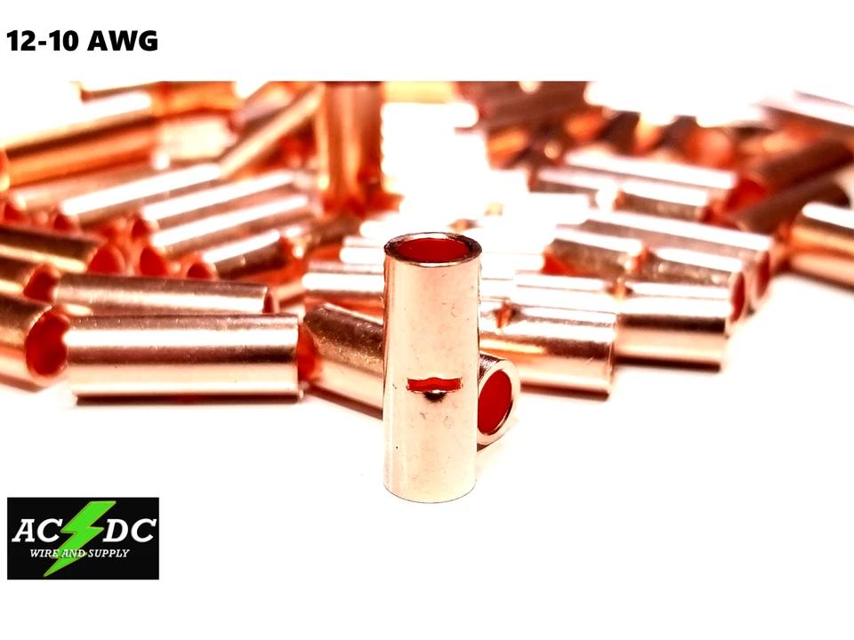 AC/DC WIRE AND SUPPLY 12-10 GAUGE 25 PK UNINSULATE​D BARE COPPER BUTT CONNECTOR TERMINAL WIRE