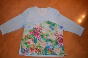 REBECCA MALONE L Blusa Top Túnica Camisa Floral Embellecida 95/5 Poli/Spandex - Imagen 1 de 4