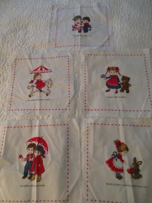 100% Cotton Fabric of 5 Blocks Older? Vintage? Love Smile Children Smile Share - Image 1 of 4