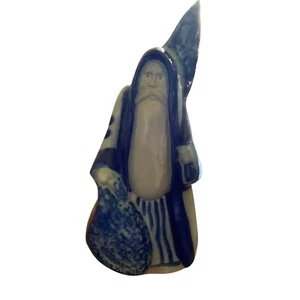Eldreth Pottery Babbo Natale Statuina Smaltata Sale Blu Grigio 9” Babbo Natale 95 - Foto 1 di 8