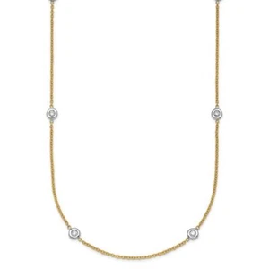 18K Solid Two Tone Gold Lab Diamond Station Chain Necklace - Picture 1 of 30