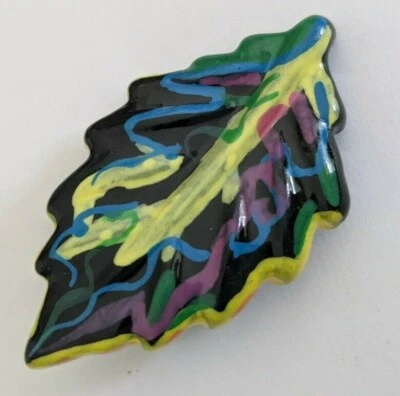 Glass Handpainted Leaf  Shank Button  2 1/4 x 1 1/4" - Image 1 of 2