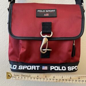 Ralph Lauren Vintage Y2K Fashion Canvas Polo Sport Red Nylon Crossbody Bag EUC