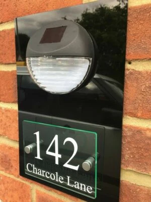 MODERN HOUSE SIGN PLAQUE DOOR NUMBER STREET GLASS ACRYLIC HOUSE NAME SOLAR - Image 1 of 2