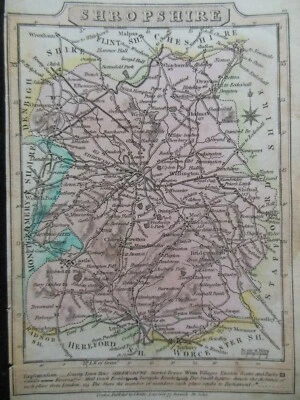 Small Hand Coloured County Georgian Map of Shropshire (c1820) England Borders - Image 1 of 3