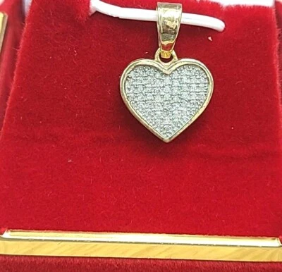 Deal! 0.15ct Genuine Natural Round Diamond Heart Pendant Charm 10K Gold 17mm - Image 1 of 4