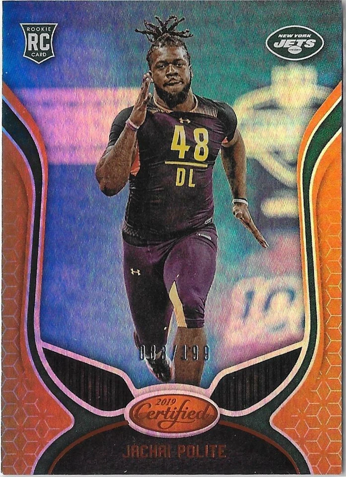 2019 Panini Certified JACHAI POLITE RC MIRROR ORANGE #186 JETS /199 GATORS - Image 1 of 1