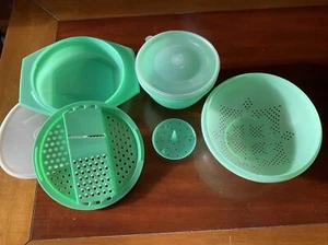 De colección Tupperware Rallador Verde Jadeíta Cortador Cuenco Lechuga Guardián Colador 7 Piezas - Imagen 1 de 10