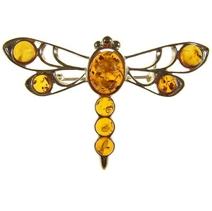 BALTIC AMBER STERLING SILVER 925 DRAGONFLY BROOCH PIN JEWELLERY JEWELRY GIFT BOX - Picture 1 of 1