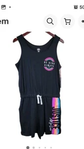Justice Black Be Kind Romper Girls XLP 16/18 Plus Knit Shorts Sleeveless Pockets - Picture 1 of 2