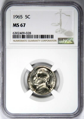 1965 JEFFERSON NICKEL ~ BRIGHT SUPER GEM NGC MS67! INV#028 - Image 1 of 4