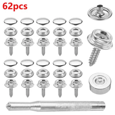 62pc Snap Fastener Kit Stainless Steel Boat Canvas Screw Press Stud Cover Button - Image 1 of 4