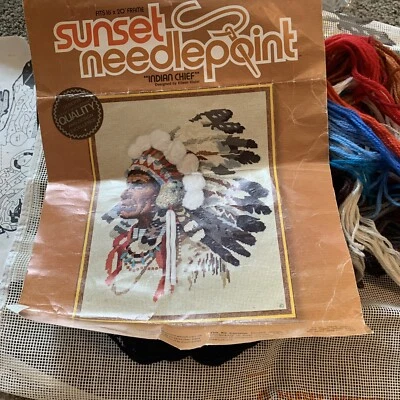 Indian Chief Sunset Stitchery Designs Needlepoint Kit  6720 vtg 1978 - Image 1 of 4