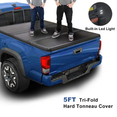 5FT Hard Truck Bed Tonneau Cover For 2005-2015 Toyota Tacoma Tri-Fold w/ Lamp - Image 1 of 4