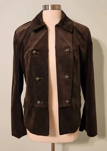 NWOT Talbots Dark Olive Velvet Military Style Button Lapel Blazer Jacket Size 14 - Picture 1 of 16