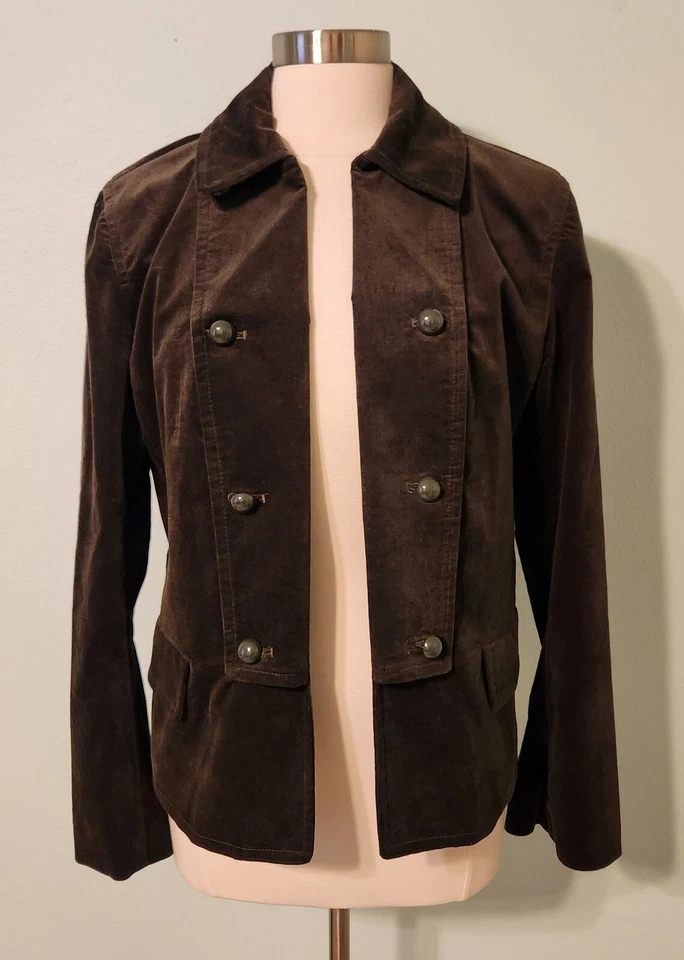 NWOT Talbots Dark Olive Velvet Military Style Button Lapel Blazer Jacket Size 14 - Image 1 of 4