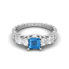 5MM Square Swiss Blue Topaz 14k White Gold Five Stone Women Wedding Ring