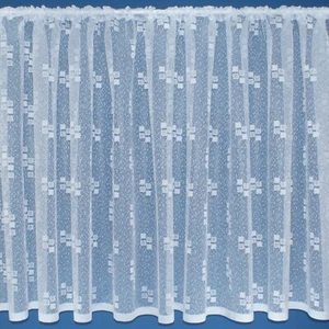 Quality White Lace Net Curtain With Cube Square Design & Modern Straight Bottom - Picture 1 of 2