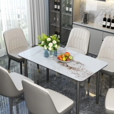 Long Dining Table Large Space Sintered Stone Dinner Room Party w/ Aluminum Frame - Image 1 of 4