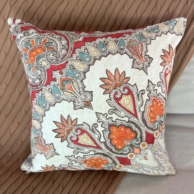 1 Funda Almohada Pottery Barn Valencia Ikat Cachemira Algodón Lino Tostado Naranja Foto 1 de 4