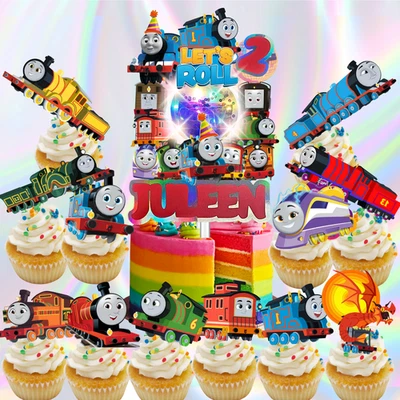 THOMAS TRAIN CUPCAKE ADORNO PARA PASTELES SUMINISTROS DE CUMPLEAÑOS DECORACIÓN TEMA FAVOR LUZ Foto 1 de 4
