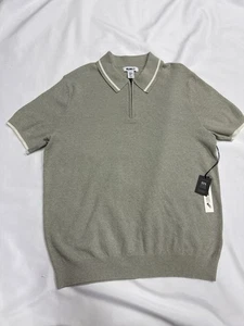 William Rast graues Strick-Poloshirt mit Reißverschlusskragen Kurzarm Streifen M *beschädigt - Bild 1 von 12
