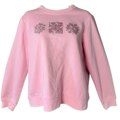 VTG Pink Snowflake Embroidered Sweatshirt Medium Christmas Holiday Pullover - Image 1 of 4