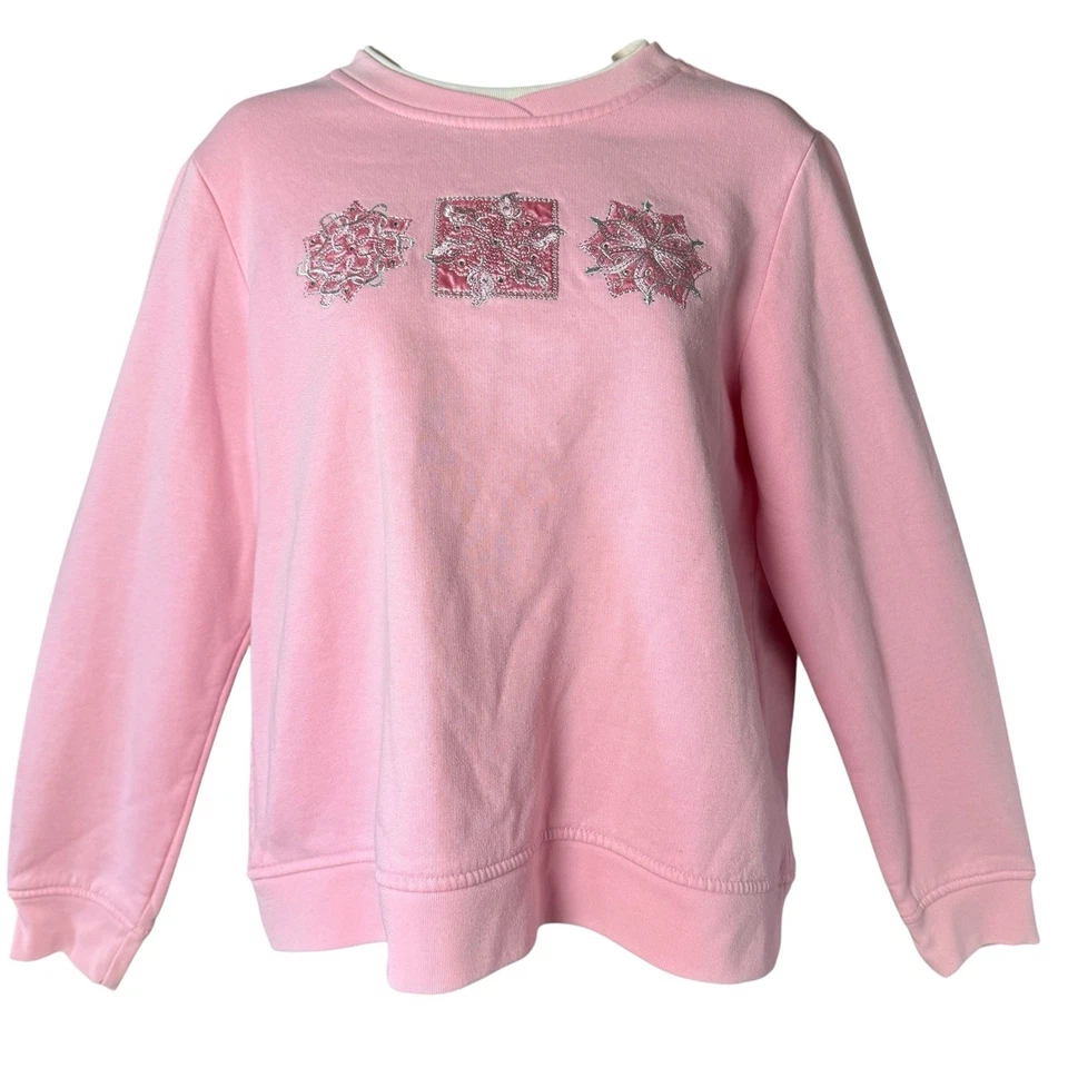 Sudadera De Colección Rosa Copo de Nieve Bordada Mediana Navidad Vacaciones Pullover Foto 1 de 4