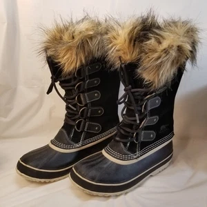 Sorel Womens Size 8 Joan of Arctic Black Suede Waterproof BOOTS NL 1540-010 EUC - Picture 1 of 8