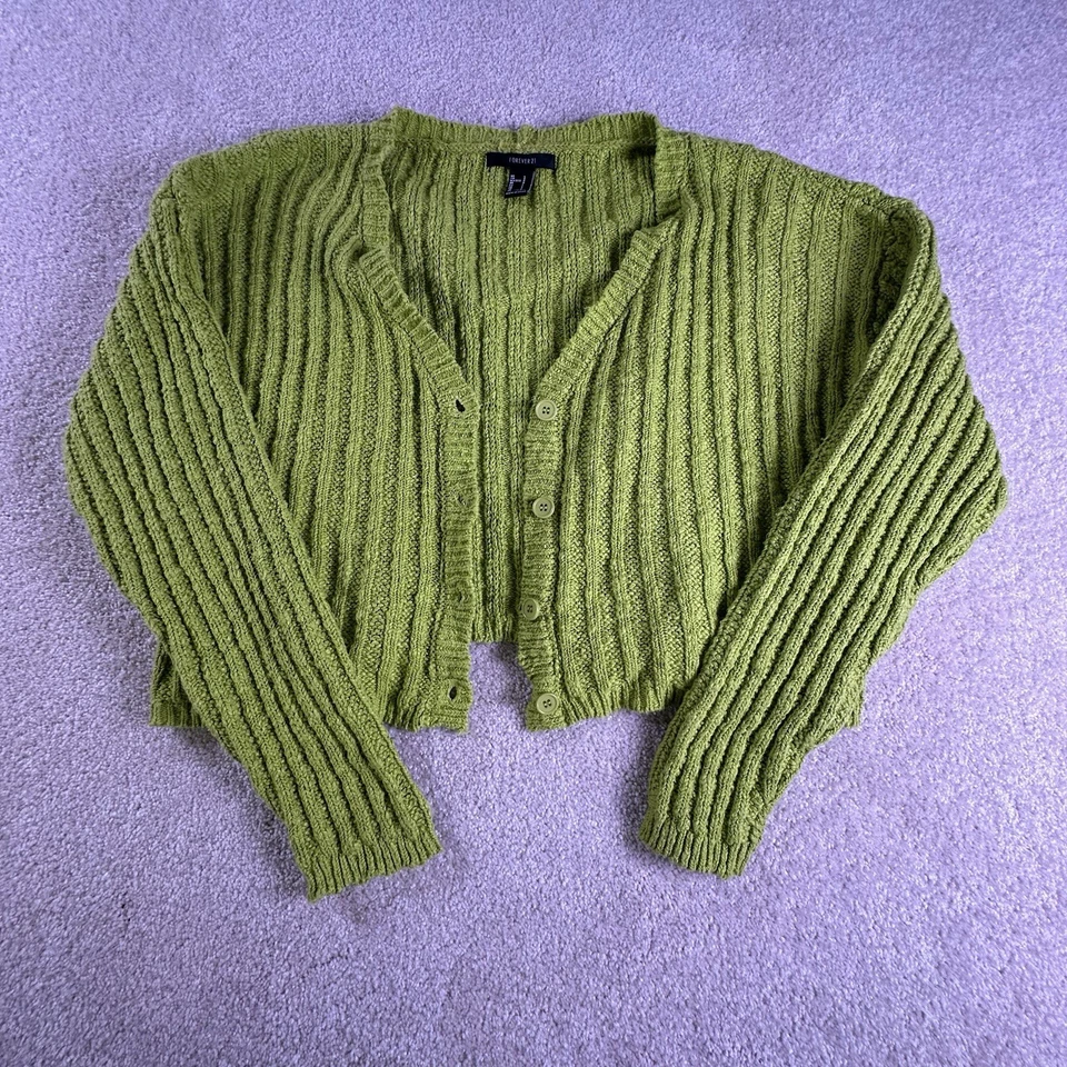 Cardigã feminino Forever 21 malha com nervuras suéter verde L - Imagem 1 de 4