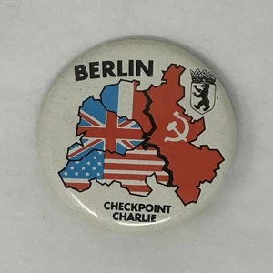 1980s Era Checkpoint Charlie Berlin Souvenir Pin-USA, UK, France, and the USSR - Picture 1 of 4