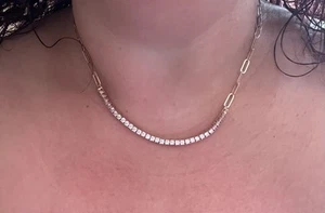 JCL Paperclip Chain Necklace, Rose Gold Overlay W/ Cubic Zirconium Stones ￼ - Picture 1 of 8