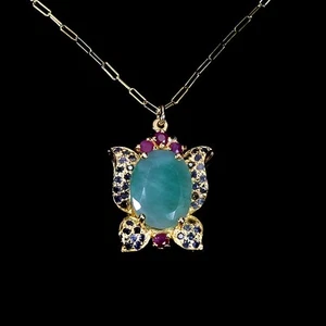 925 Sterling Silver Necklace Oval Emerald 15x11mm Ruby Sapphire Gemstone 1 - Picture 1 of 14