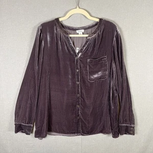Sundance Top Blouse Button Up Front Size Petite Large Purple Velvet Silk Rayon - Picture 1 of 7