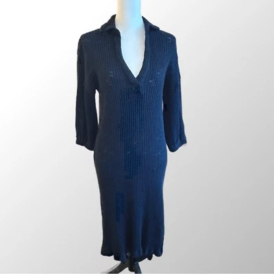 Free People Beach Dress Size XS Navy Blue Distressed Sweater Midi  Ribbed Knit - Image 1 of 4