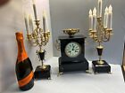 French Antique Marble & gilded Candelabras clock set lovely condition