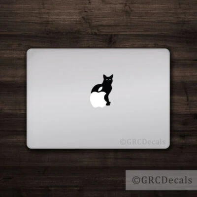 Cat Behind - Mac Apple Logo Cover Laptop Vinyl Decal Sticker Macbook Animal Dog - Image 1 of 2