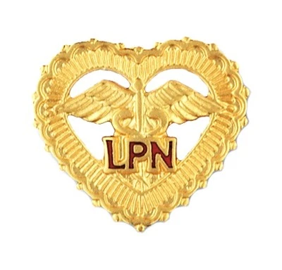 LPN Open Heart Pin Caduceus Beaded w/Safety Catch Nurse Gold Plated New - Image 1 of 4