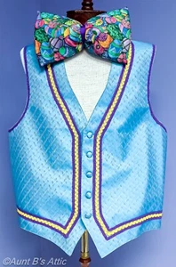 Easter Bunny Vest & Tie Pool Blue Full Back Hand Decorated Mascot Vest XL & XLL - Picture 1 of 4