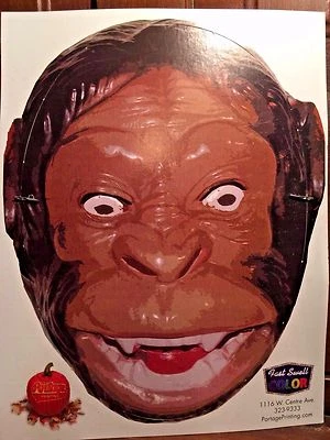 Scary Halloween Mask Cutout Portage MI Printing With Head Strap Costume MONKEY - Image 1 of 3